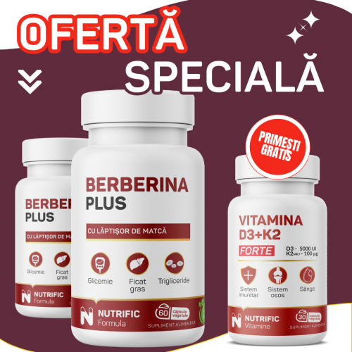 Cura 60 de zile cu 2 flacoane x Berberina Plus 60cps D3 cu K2 Forte GRATIS